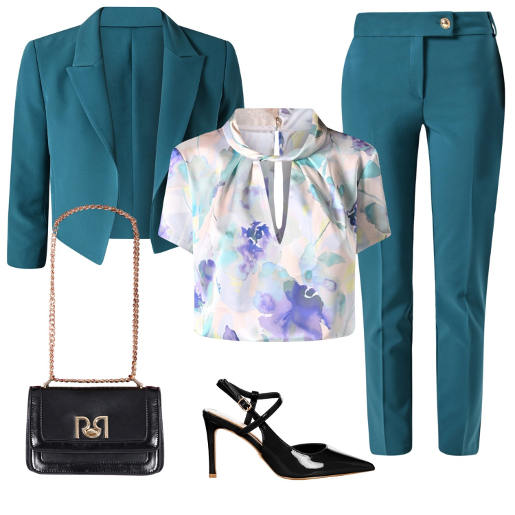 Outfit donna - Total look #2107333. Stile Romantica per Cerimonia. Abbinamento con pantaloni, décolleté, blazer, bluse, borse a tracolla.