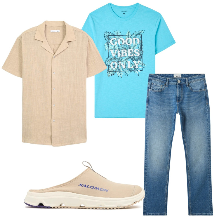Outfit uomo - La camicia sabbia. Stile Casual per Tutti i giorni. Abbinamento con jeans, camicie a manica corta, t-shirt, sneakers.