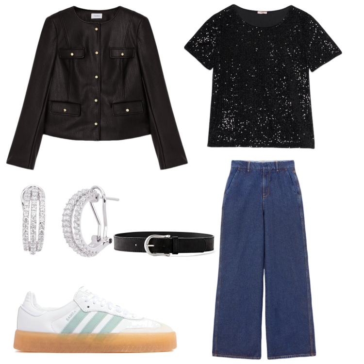 Outfit donna - Dall’ufficio all’Ape. Stile Casual chic per Ufficio. Abbinamento con cinture, orecchini, sneakers, blazer, jeans, bluse.
