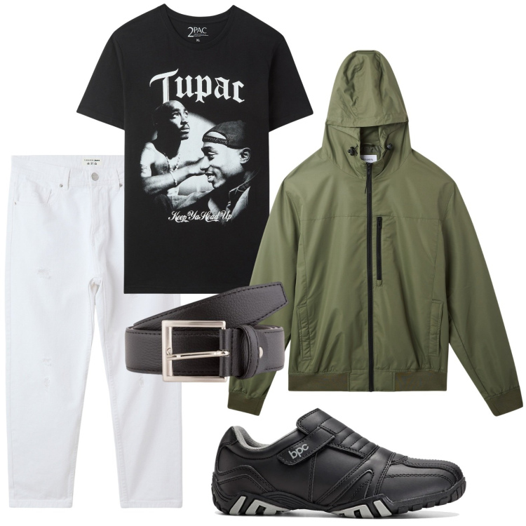 Outfit uomo - Street style. Stile Casual per Tutti i giorni. Abbinamento con scarpe stringate, jeans strappati, t-shirt, giacche, cinture.