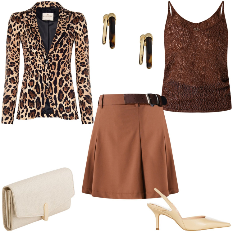 Outfit donna - Mid Season Sale: outfit in saldo. Stile Trendy per Serata fuori. Abbinamento con blazer, minigonne, décolleté, top, orecchini, portafogli.