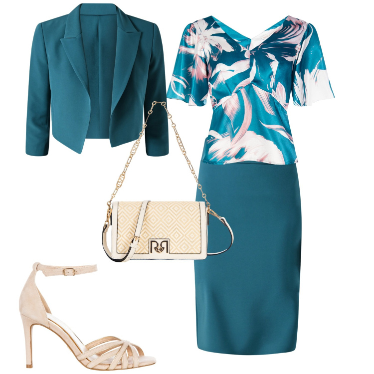 Outfit donna - Evento. Stile Chic per Cerimonia. Abbinamento con bluse, gonne, sandali col tacco, blazer, borse a tracolla.