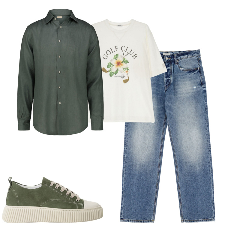 Outfit uomo - City. Stile Casual per Tutti i giorni. Abbinamento con jeans, sneakers, t-shirt, camicie.