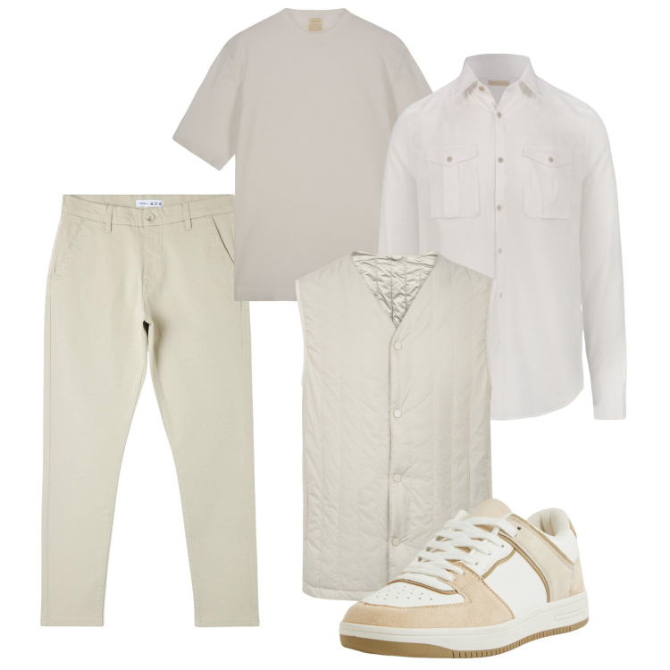 Outfit uomo - Avorio. Stile Casual per Tutti i giorni. Abbinamento con pantaloni skinny, sneakers, camicie, piumini, t-shirt.