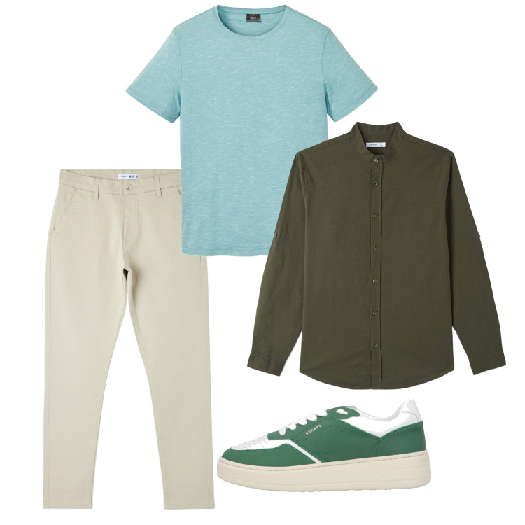 Outfit uomo - Aprile. Stile Casual per Tutti i giorni. Abbinamento con t-shirt, sneakers, pantaloni skinny, camicie.