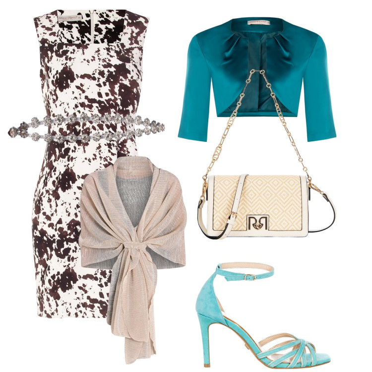 Outfit donna - Cerimonia in primavera. Stile Chic per Cerimonia. Abbinamento con stole, vestiti a tubino, cinture, bolero, sandali col tacco, borse a tracolla.