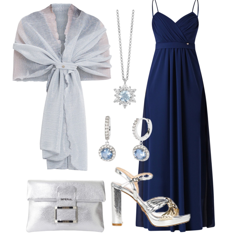 Outfit donna - Nozze e sobrietà. Stile Chic per Cerimonia. Abbinamento con orecchini, collane, stole, vestiti lunghi, sandali in pelle, pochette.