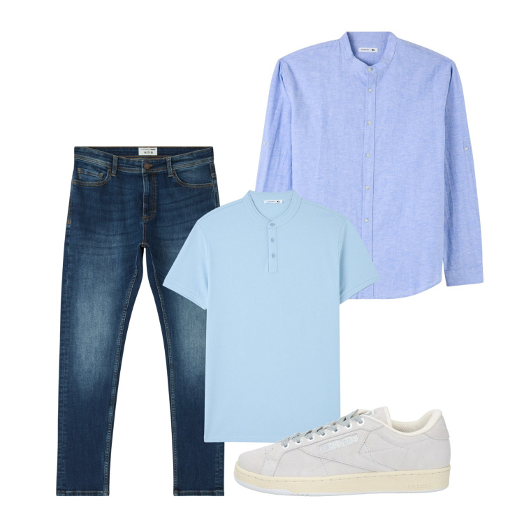 Outfit uomo - Total look. Stile Casual per Tutti i giorni. Abbinamento con sneakers, camicie, t-shirt, jeans skinny.