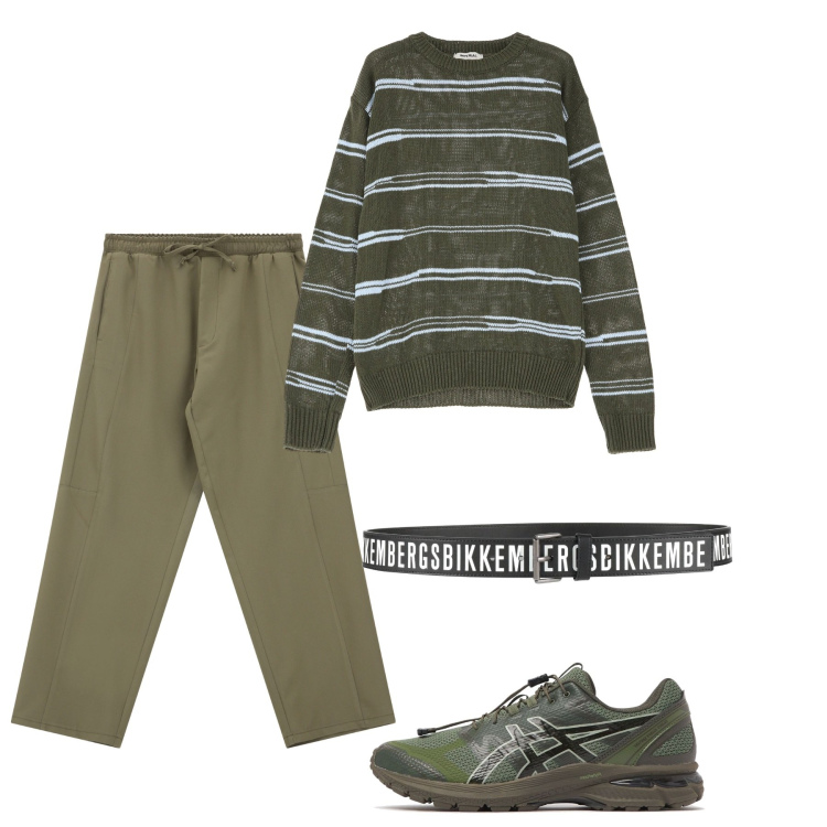 Outfit uomo - Total look. Stile Casual per Tutti i giorni. Abbinamento con cinture, pantaloni cargo, pullovers, sneakers.