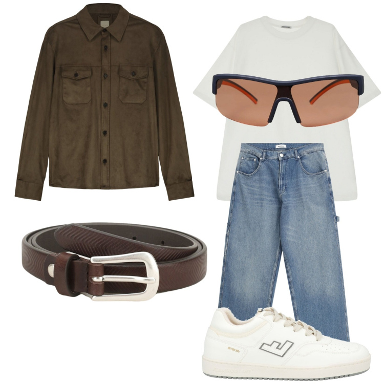 Outfit uomo - Cintura in pelle. Stile Trendy per Tutti i giorni. Abbinamento con occhiali da sole, sneakers, jeans, cinture, t-shirt, giacche.