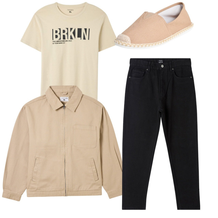 Outfit uomo - Total look. Stile Casual per Tutti i giorni. Abbinamento con pantaloni, espadrillas, t-shirt, giacche.