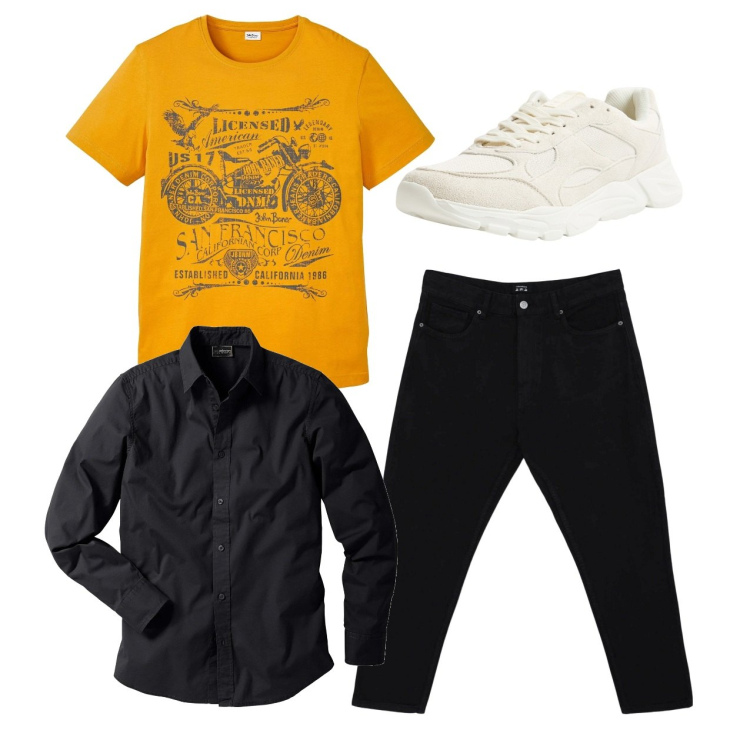 Outfit uomo - Total look. Stile Casual per Tutti i giorni. Abbinamento con camicie, t-shirt, pantaloni, sneakers.