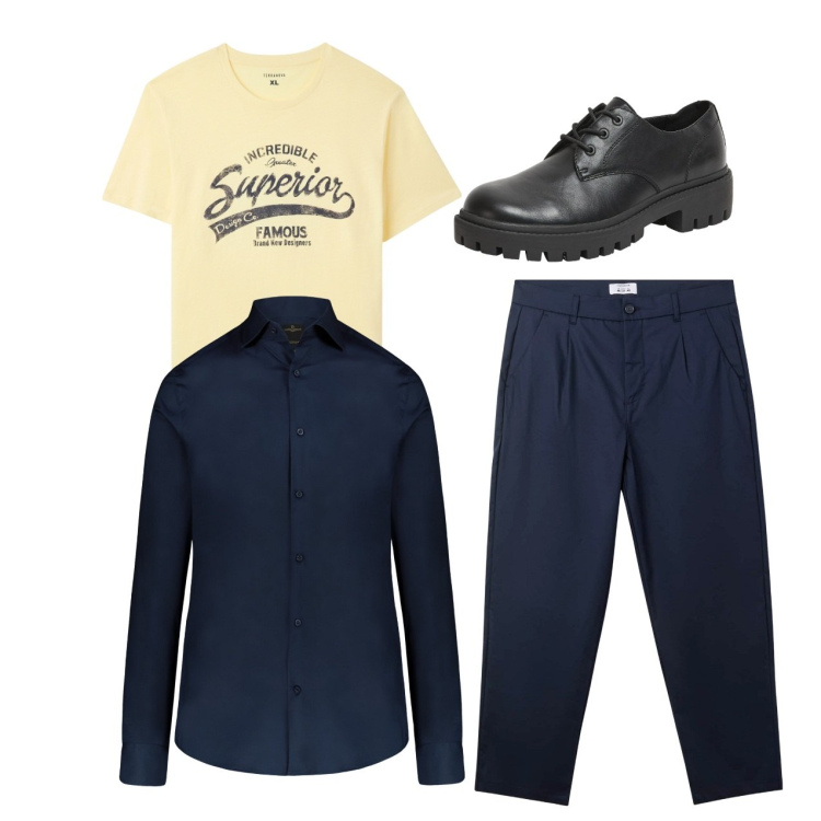 Outfit uomo - Casual. Stile Casual per Tutti i giorni. Abbinamento con t-shirt, pantaloni chino, scarpe stringate, camicie.