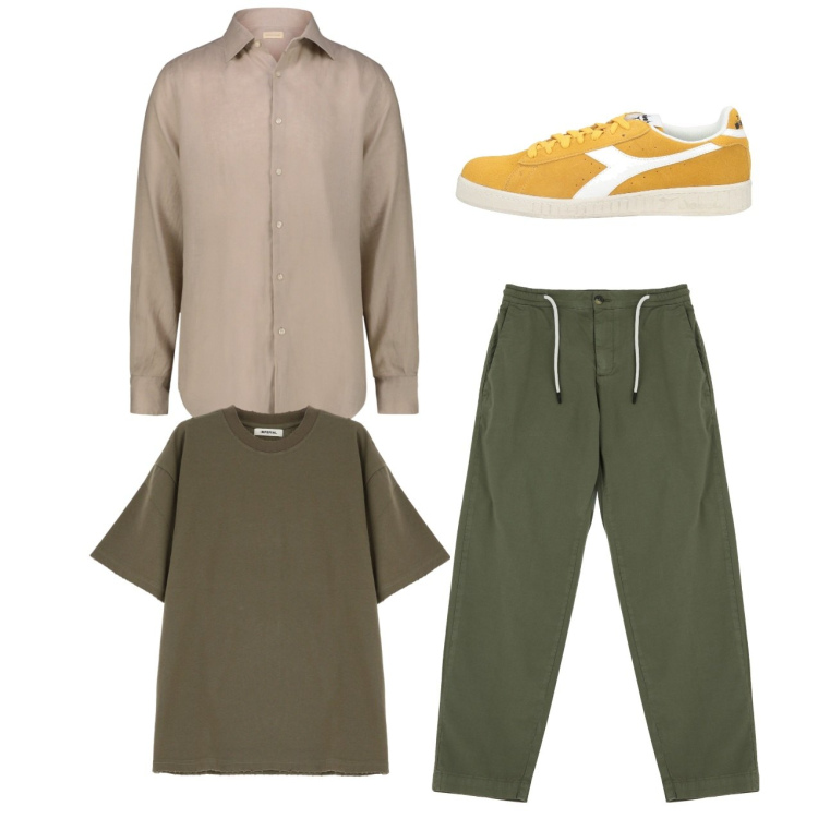 Outfit uomo - Total look. Stile Casual per Tutti i giorni. Abbinamento con sneakers, t-shirt, pantaloni chino, camicie.