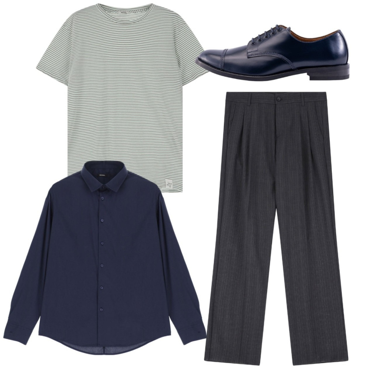 Outfit uomo - Trendy. Stile Trendy per Tutti i giorni. Abbinamento con pantaloni, t-shirt, camicie, scarpe stringate.