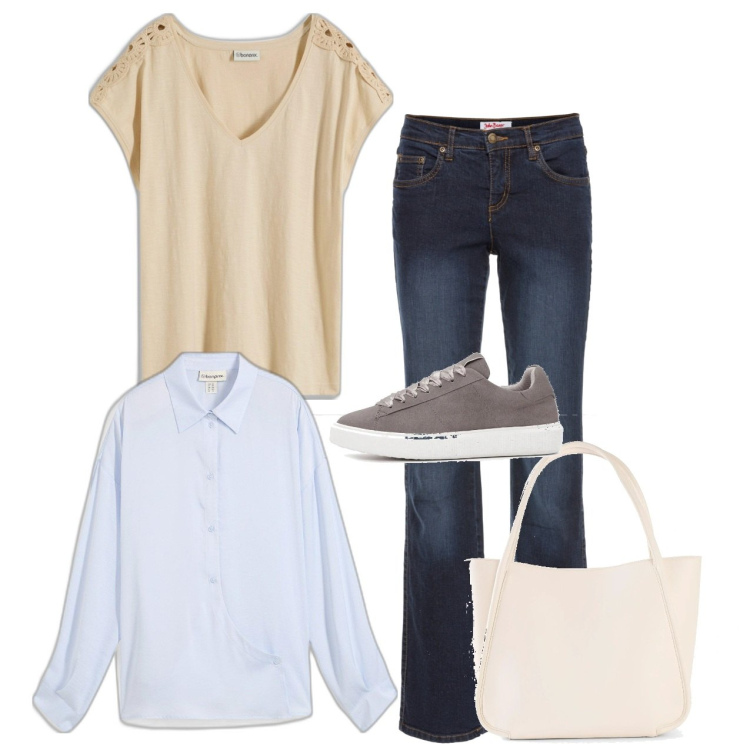 Outfit donna - bonprix - Colori e fantasie di tendenza. Stile Casual per Tutti i giorni. Abbinamento con jeans dritti, camicie, sneakers, bluse, shopping bag.