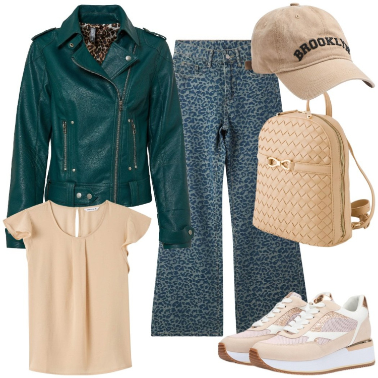 Outfit donna - Total look #2107558. Stile Urban per Tutti i giorni. Abbinamento con blazer, bluse, cappelli, jeans, sneakers, zaini.