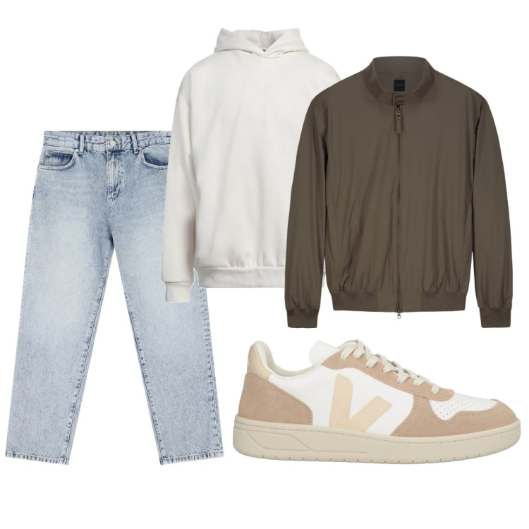 Outfit uomo - Total look #2107617. Stile Casual per Tutti i giorni. Abbinamento con felpe con cappuccio, sneakers, jeans dritti, bomber.