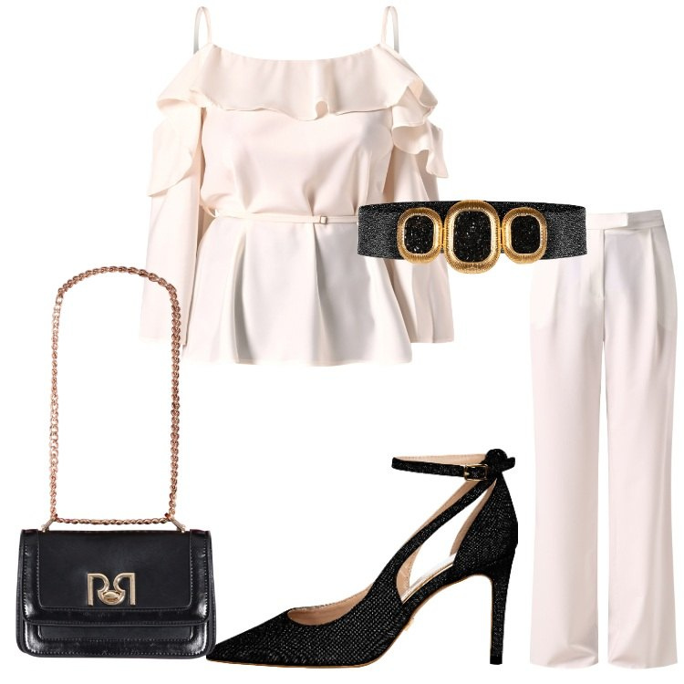 Outfit donna - Rinascimento - Collezione cerimonie. Stile Chic per Serata fuori. Abbinamento con pantaloni, décolleté, borse a tracolla, bluse, cinture.