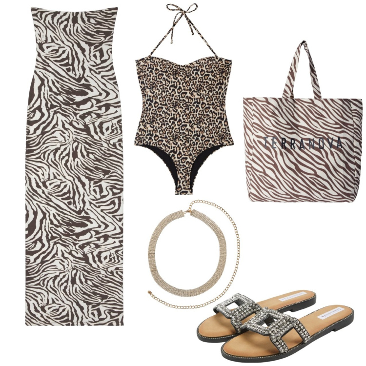 Outfit donna - Al mare. Stile Sexy per Mare. Abbinamento con vestiti lunghi, ciabatte, costumi interi, borse tote, collane.