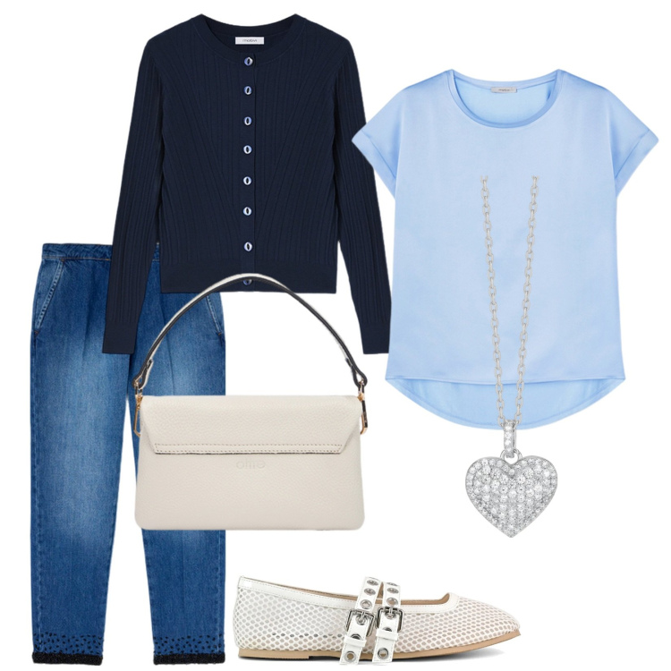 Outfit donna - La blusa azzurro cielo. Stile Casual chic per Tutti i giorni. Abbinamento con collane, ballerine, cardigans, t-shirt, jeans, borse a tracolla.