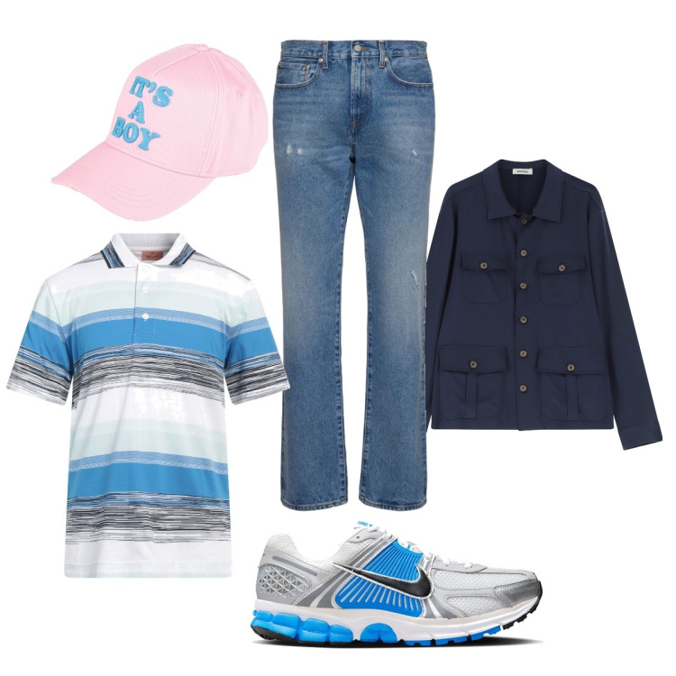Outfit uomo - Total look #2107843. Stile Casual per Tutti i giorni. Abbinamento con polo, cappelli con visiera, camicie, jeans, sneakers.