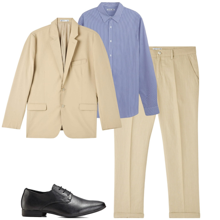 Outfit uomo - Un completo chiaro. Stile Business/Elegante per Tutti i giorni. Abbinamento con scarpe stringate, giacche, camicie, pantaloni chino.