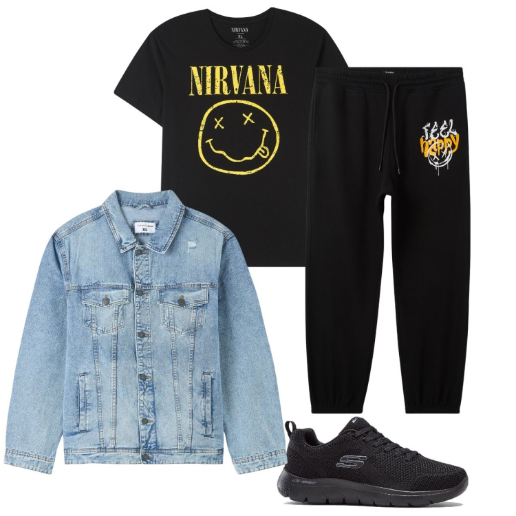 Outfit uomo - Total look #2107872. Stile Casual per Tutti i giorni. Abbinamento con sneakers, giacche, t-shirt, pantaloni.