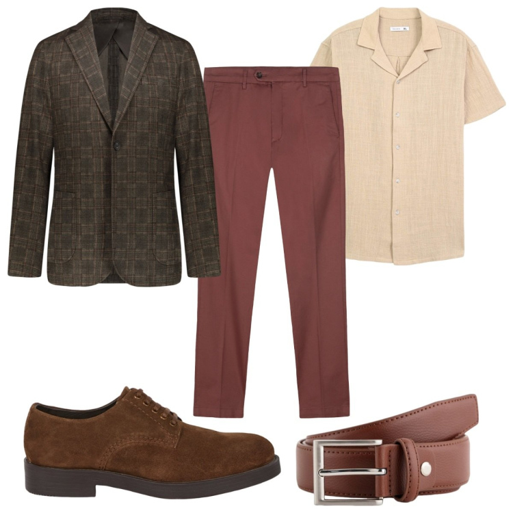Outfit uomo - Total look #2107888. Stile Casual per Tutti i giorni. Abbinamento con camicie a manica corta, giacche, pantaloni chino, scarpe stringate, cinture.