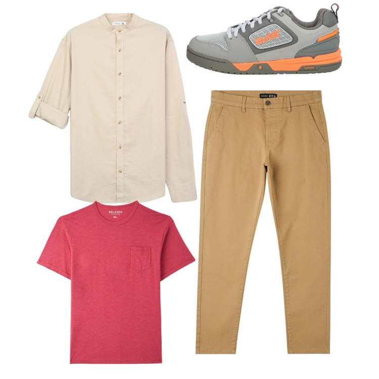 Outfit uomo - Total look. Stile Casual per Tutti i giorni. Abbinamento con sneakers, t-shirt, pantaloni skinny, camicie.