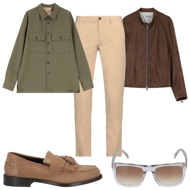 Outfit uomo - Total look #2107893. Stile Casual per Tutti i giorni. Abbinamento con pantaloni chino, scarpe stringate, camicie, giacche, occhiali da sole.