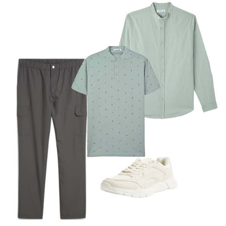 Outfit uomo - Total look. Stile Casual per Tutti i giorni. Abbinamento con pantaloni cargo, camicie, t-shirt, sneakers.