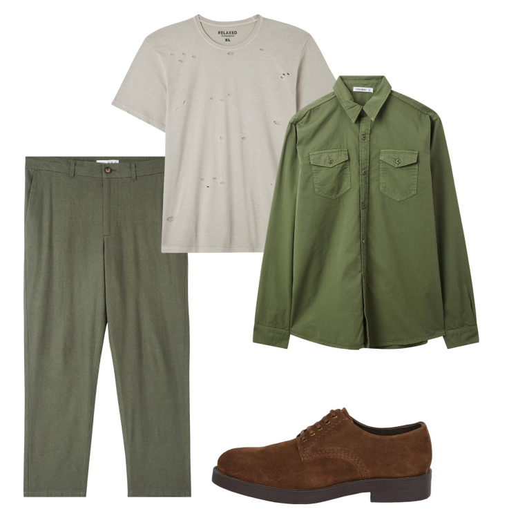 Outfit uomo - Total look. Stile Casual per Tutti i giorni. Abbinamento con t-shirt, pantaloni, camicie, scarpe stringate.
