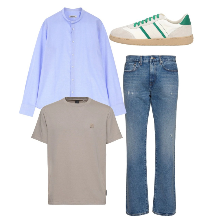 Outfit uomo - Total look. Stile Casual per Tutti i giorni. Abbinamento con sneakers, camicie, jeans, t-shirt.