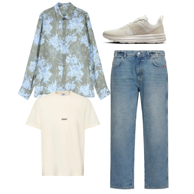 Outfit uomo - Floreal. Stile Casual per Tutti i giorni. Abbinamento con camicie, t-shirt, sneakers, jeans.