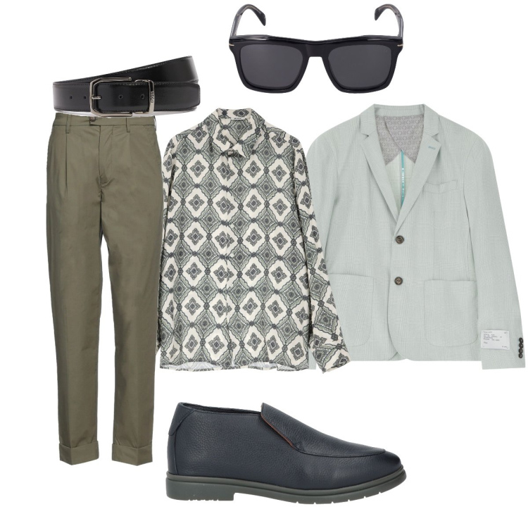 Outfit uomo - Total look #2107966. Stile Trendy per Ufficio. Abbinamento con pantaloni, stivali e stivaletti, camicie, giacche, occhiali da sole, cinture.