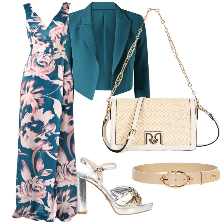 Outfit donna - In fiore. Stile Trendy per Serata fuori. Abbinamento con vestiti lunghi, blazer, sandali in pelle, borse a tracolla, cinture.