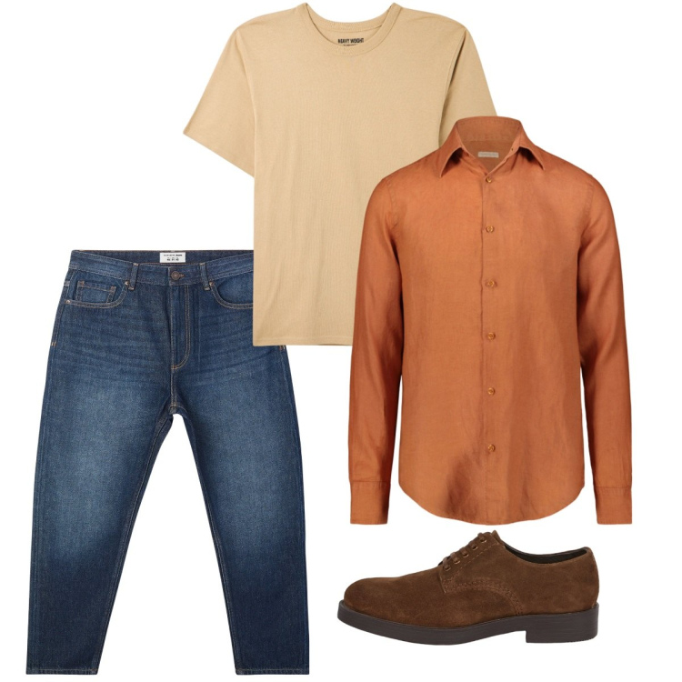Outfit uomo - Zafferano. Stile Casual per Tutti i giorni. Abbinamento con jeans, t-shirt, camicie, scarpe stringate.