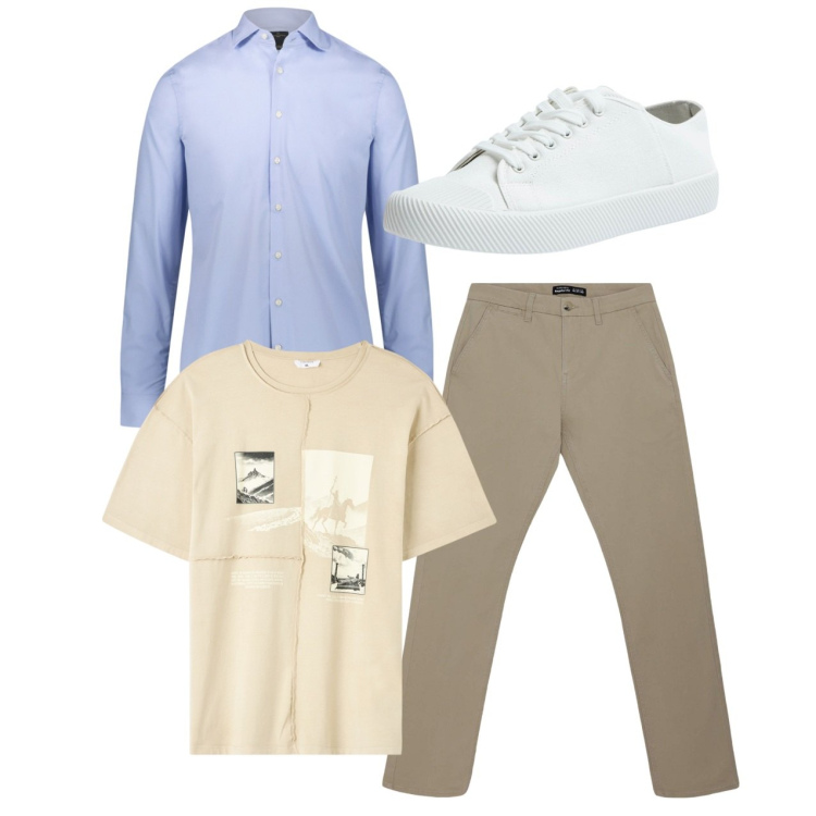 Outfit uomo - Total look. Stile Casual per Tutti i giorni. Abbinamento con t-shirt, sneakers, pantaloni chino, camicie.