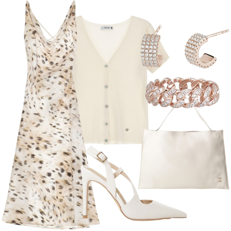 Outfit donna - Cerimonia chic. Stile Chic per Cerimonia. Abbinamento con anelli, orecchini, vestiti, cardigans, décolleté, borse a spalla.