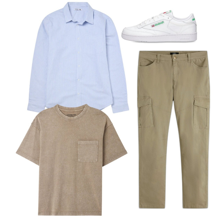 Outfit uomo - Total look. Stile Casual per Tutti i giorni. Abbinamento con pantaloni cargo, t-shirt, camicie, sneakers.