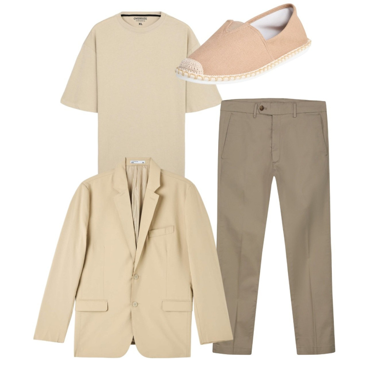 Outfit uomo - Total look. Stile Casual per Tutti i giorni. Abbinamento con giacche, espadrillas, t-shirt, pantaloni chino.