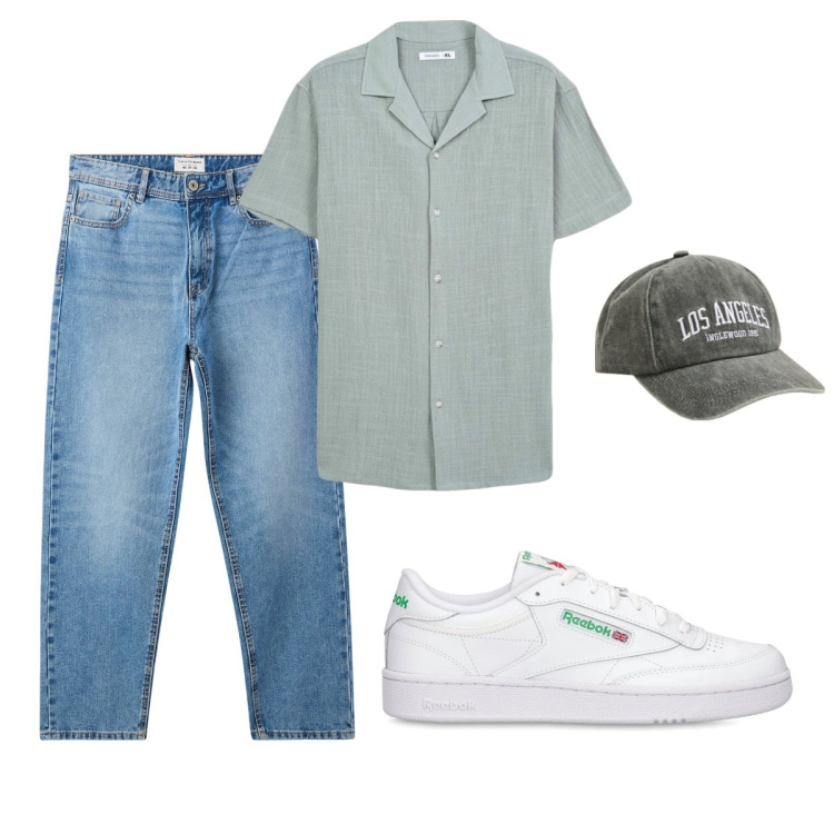 Outfit uomo - Total look #2108256. Stile Casual per Tutti i giorni. Abbinamento con jeans, camicie a manica corta, cappelli, sneakers.
