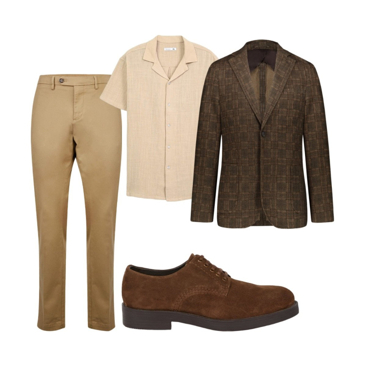 Outfit uomo - Total look #2108258. Stile Business/Elegante per Ufficio. Abbinamento con camicie a manica corta, giacche, pantaloni chino, scarpe stringate.