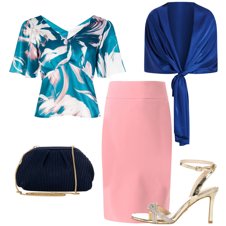 Outfit donna - Total look #2108262. Stile Chic per Cerimonia. look ideale per Tall. Abbinamento con bluse, pochette, gonne, sandali col tacco, stole.