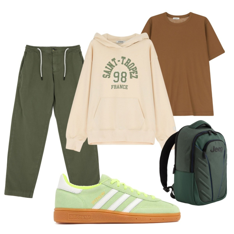 Outfit uomo - Total look #2108268. Stile Casual per Sport. Abbinamento con t-shirt, felpe con cappuccio, pantaloni chino, sneakers, borse sportive.