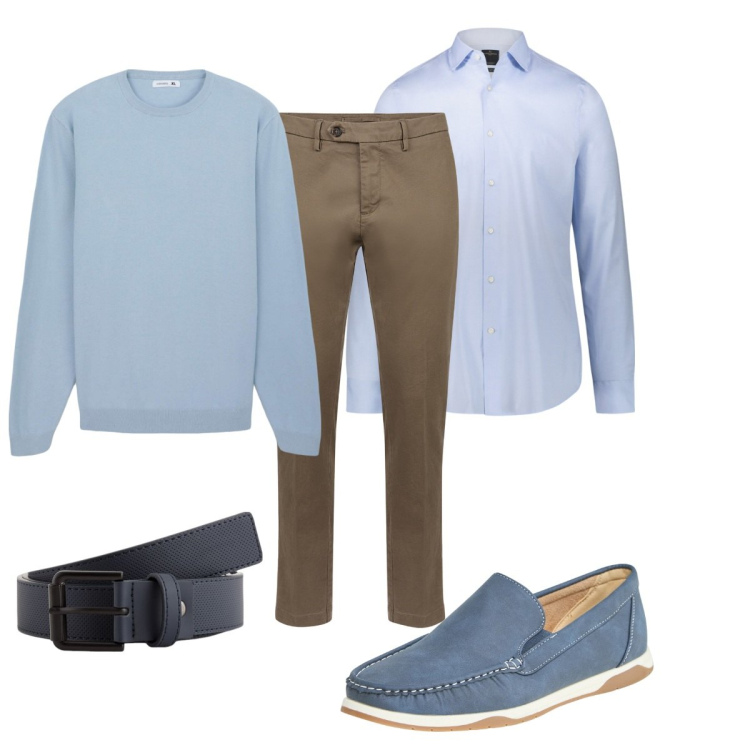 Outfit uomo - Total look #2108280. Stile Casual per Tutti i giorni. Abbinamento con scarpe stringate, maglieria, camicie, pantaloni chino, cinture.