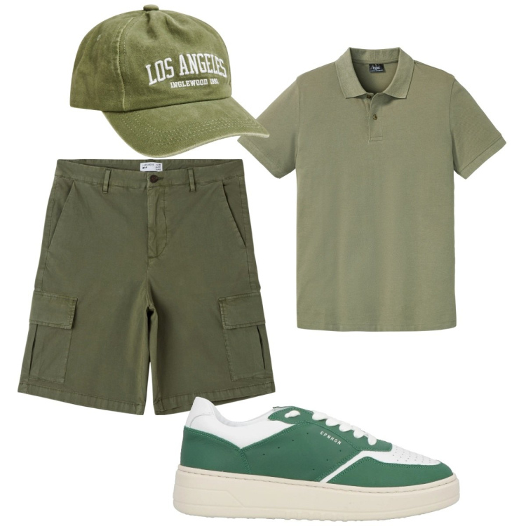 Outfit uomo - Total look #2108283. Stile Casual per Tutti i giorni. Abbinamento con polo, sneakers, bermuda, cappelli.