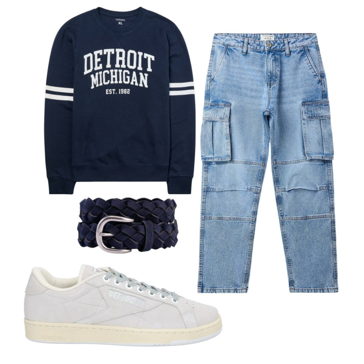 Outfit uomo - Total look #2108287. Stile Casual per Tutti i giorni. Abbinamento con sneakers, felpe, jeans, cinture.