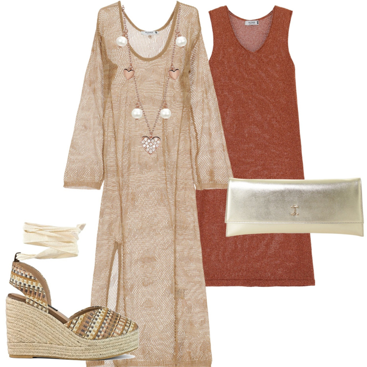 Outfit donna - Party by Please. Stile Chic per Serata fuori. Abbinamento con collane, vestiti lunghi, vestiti midi/longuette, pochette, zeppe.